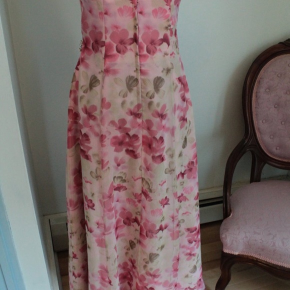 Pink Floral Mori Lee Chiffon Prom Dress - Picture 5 of 5